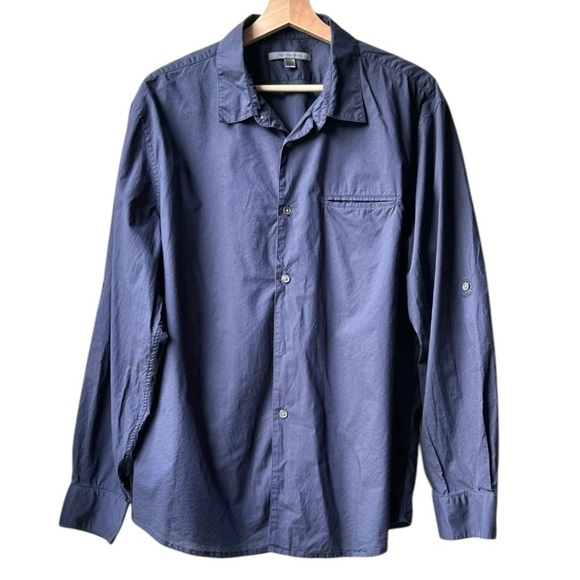 John Varvatos Navy Blue Rolled Sleeve Slim Fit Button-Down Shirt Sz XL - Picture 2 of 13